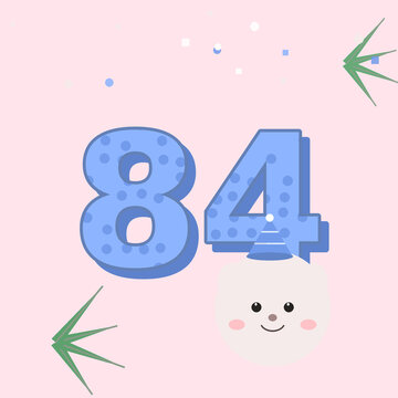 Number 84 Cute Rabbit Cartoon Birthday Party Animal Illustration