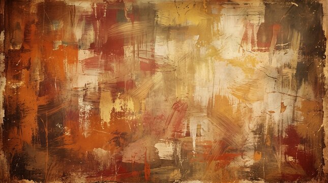 Vintage abstract oil painting background, rustic earth tone canvas texture, weathered sepia and ochre artistic backdrop for interior design