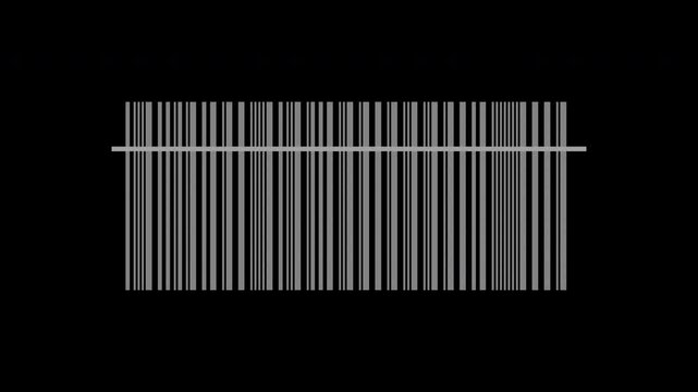 Gray barcode with scanning laser line moving, checkout scan loop, transparent background