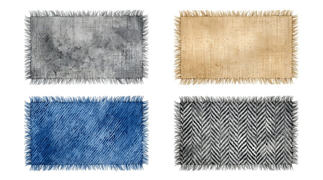 Set of four distressed burlap texture backgrounds with frayed edges in different colors