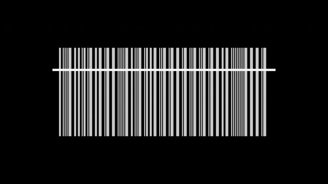 White barcode with scanning laser line moving, checkout scan loop, transparent background