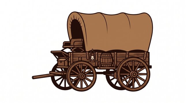 Vintage wooden covered pioneer wagon illustration isolated on white background