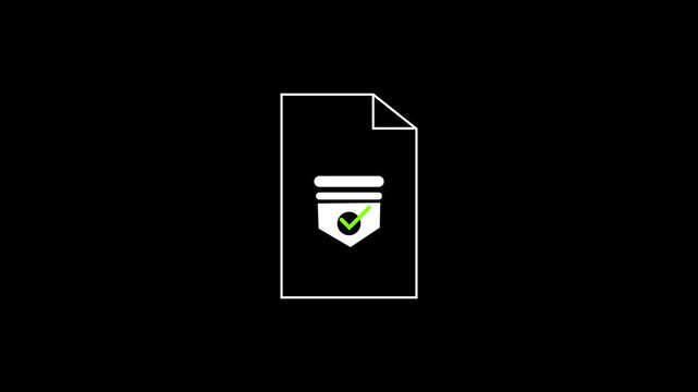 White Document Icon with Approved Shield and Green Check mark on Black Background