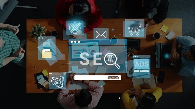 Digital Marketing Strategy Session with SEO Focus, Team Collaboration, Data Analysis, and Innovative Ideas for Online Growth. Entropy.