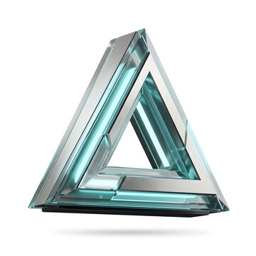 Futuristic 3D Glass and Metal Triangular Structure