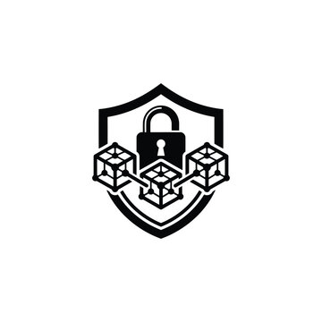 Shield with lock and cubes icon vector design