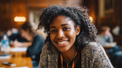 Fototapeta premium Student smiling at camera in university