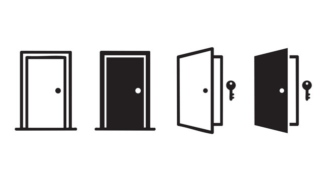 Set of open and closed door icons with keys.
