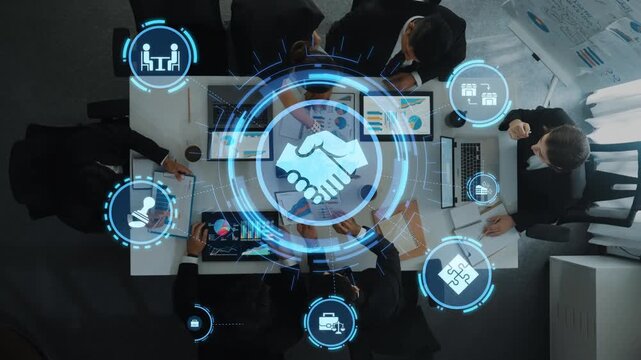 Business concept icons showing mergers and acquisitions, partnership, investment, and growth. mergers and acquisitions creates synergy, supports expansion, and drives corporate value. Funnel