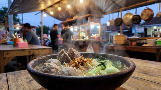 Authentic Indonesian Bakso street food at night