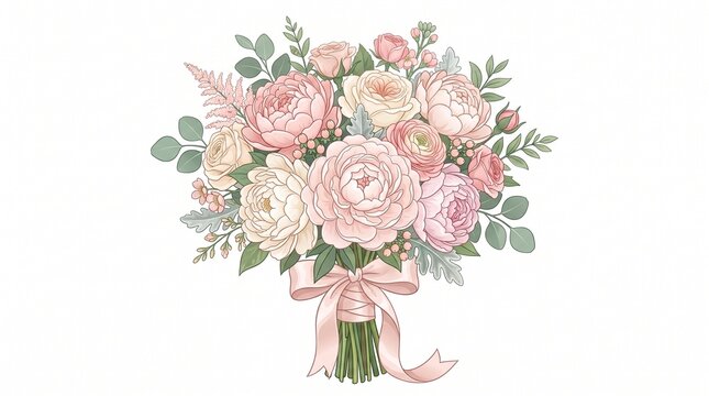 Beautiful pastel pink floral bouquet illustration