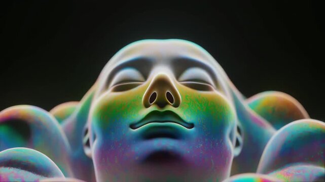 鼻筋の見える虹色の泡の顔