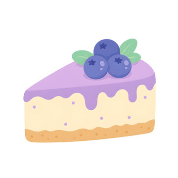 Slice of delicious blueberry cheesecake with fresh blueberries vector illustration