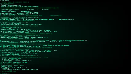 Fototapete Sportgeschäft Abstract green matrix code streaming horizontally on dark background, futuristic digital technology cyber security programming and high tech data visualization design  © phochi