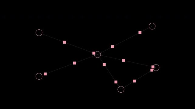 Pink data packets flowing between network nodes, communication transfer loop, transparent background