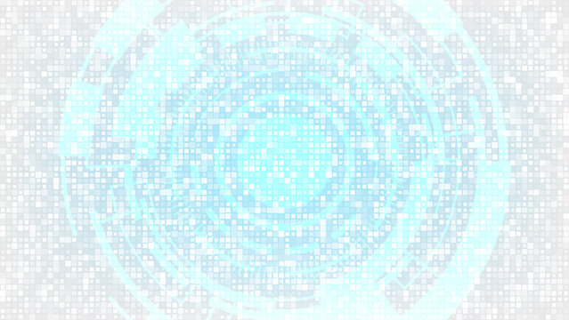 Abstract light blue futuristic technology background with digital hud circle interface and pixel grid pattern, modern cyber network concepts and high tech presentation design