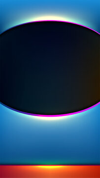 Abstract background mobile wallpaper blue dark oval frame neon light glowing pink magenta orange accent futuristic digital screen template vector banner sleek modern technology graphic