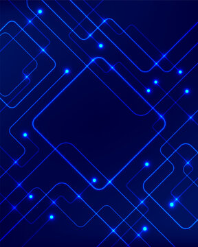 Dark blue futuristic background with glowing neon line circuit pattern abstract digital tech network vector illustration, cyber and data connection banner design