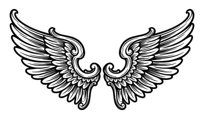 Fototapeta premium Vintage Wide Spread Feather Wings Heraldic Vector Illustration