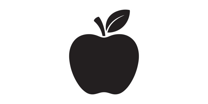 Vector illustration of black silhouette of an apple icon. Vector illustration of black silhouette of an apple with a heart shape cutout on a transparent background. Minimalist black apple vector 