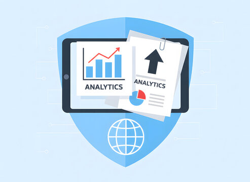 Business financial report icon with data charts and documents document business analytics statistics illustration