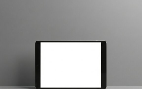 Blank digital tablet screen on a plain grey background, perfect for graphic design mockups or digital presentations