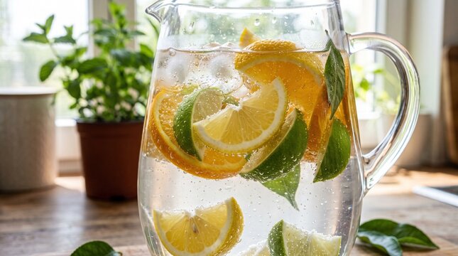 Fresh fruit infused water with lemon lime orange and mint