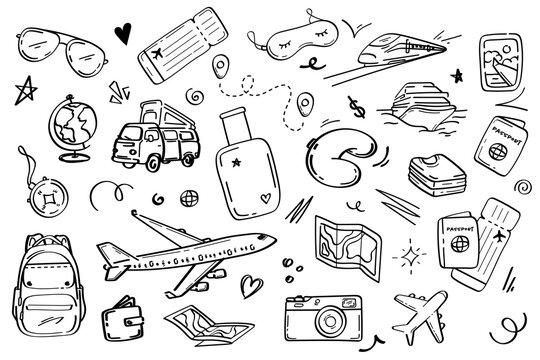 Travel doodle set hand drawn vector illustration