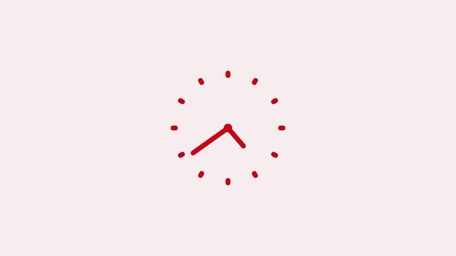 Minimal hand-drawn clock face simple dotted hour markers central vertical hour hand pointing animation