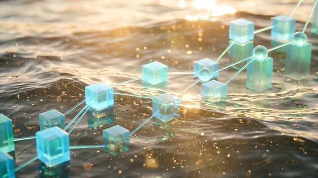 Green investment and ESG data cubes on sunlit water
