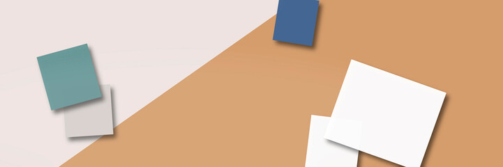 Naklejka premium A minimal arrangement of colorful sticky notes overlaps on a warm wooden surface, creating a calm, organized mood?ideal for planning, productivity, and creative brainstorming themes.