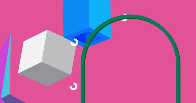 Geometrical graphic retro theme background animation with place for text. Minimal geometric elements frame video. Vintage abstract shapes for advertising.