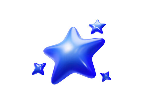 Blue 3D star icon isolated on white background for digital design and UI elements