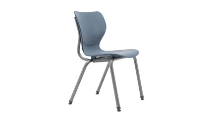Fototapeta premium Modern blue plastic school chair with metal legs. Ergonomic classroom seating for students. Minimalist office side chair isolated on white.