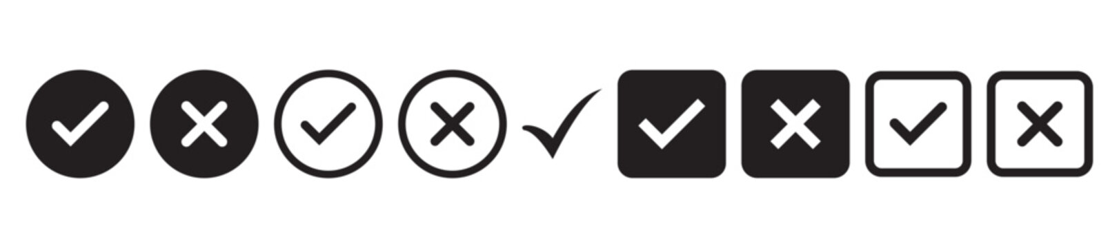 Checkmark cross icon Checkmark icon set. Checkmark right symbol tick sign.