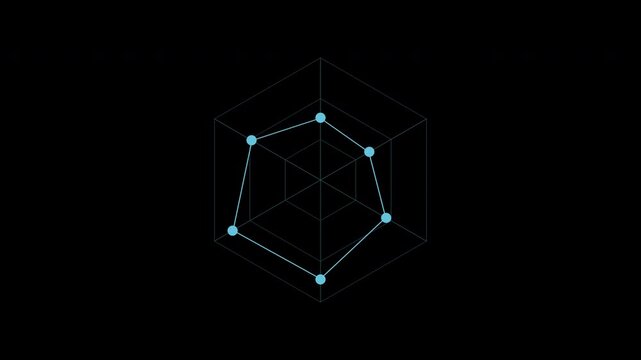 Blue radar spider chart with morphing values, comparison analysis graph loop, transparent background