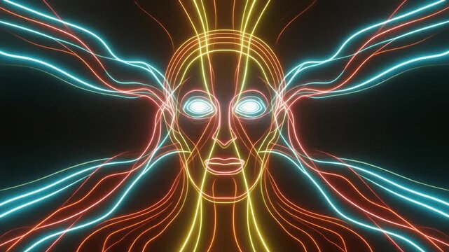 目の形を描き始める電流の光の曲線