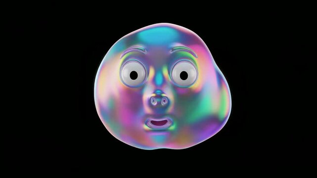 卵形に膨らむ虹色の半透明の泡