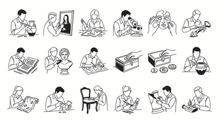 Obraz premium Cultural Heritage Conservation and Art Restoration Black and White Line Art Icons Set