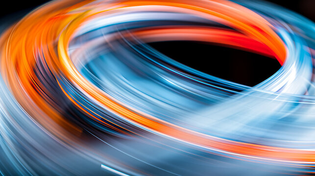 Abstract orange and blue long exposure light trails vortex for tech internet website banner big data report cover and software ui background