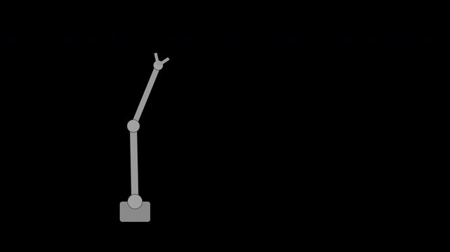 Gray robot arm articulating with gripper, industrial automation loop, transparent background