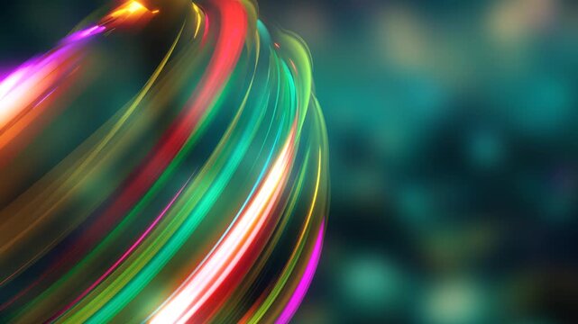 3D Render A mesmerizing, dynamic 3D render of swirling luminous trails in vibrant colors that continuously evolve into an almost liquid sphere