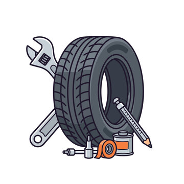 Professional Car Tire and Automotive Repair Tools Set for Garage Maintenance Illustration
