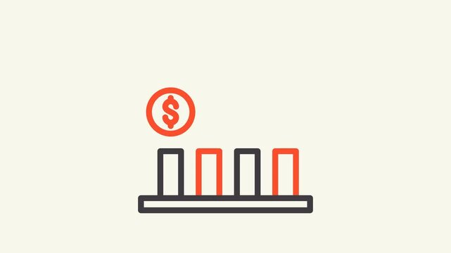 Dollar bar chart columns animation icons symbolizing financial down. Suitable for business reports and presentations.