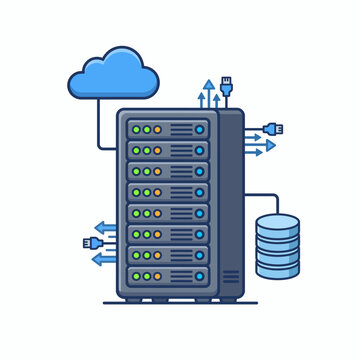 Cloud Computing Data Server Rack Illustration Representing Network Storage and Infrastructure Technology Systems for Digital Connectivity