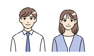 Fototapeta premium 正面を向いている若い男女の会社員のイラストセット