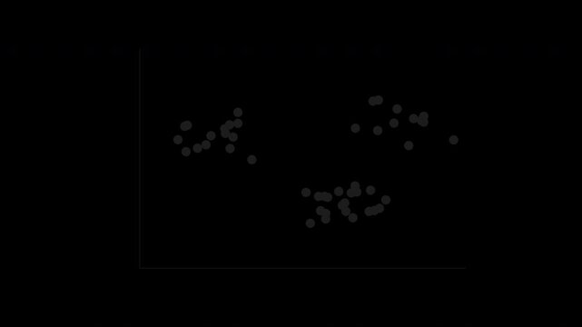 Black scatter plot with points forming clusters, data analysis visualization loop, transparent background