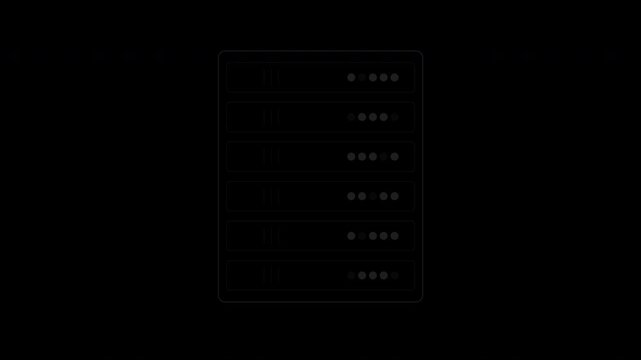 Black server rack with blinking led lights, datacenter infrastructure loop, transparent background