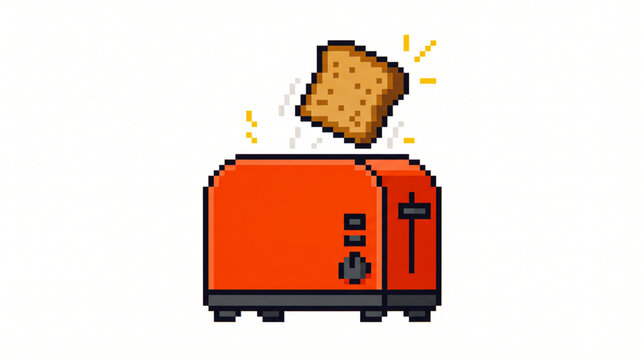 Pixel Art Red Toaster with Popping Toast Bread