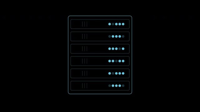 Blue server rack with blinking led lights, datacenter infrastructure loop, transparent background